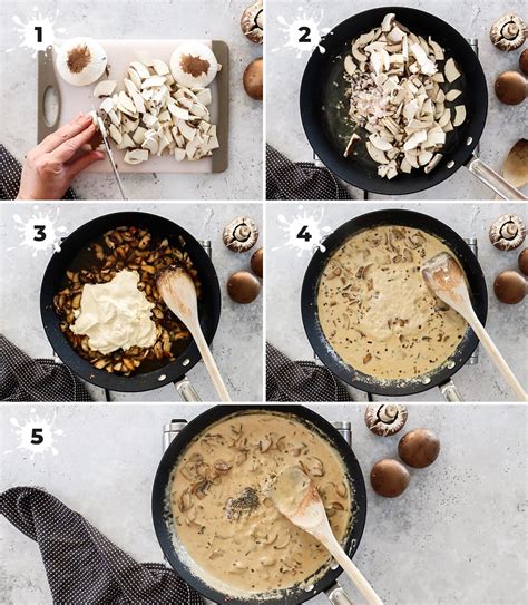Detailed step-by-step photos of preparing mushroom sauce