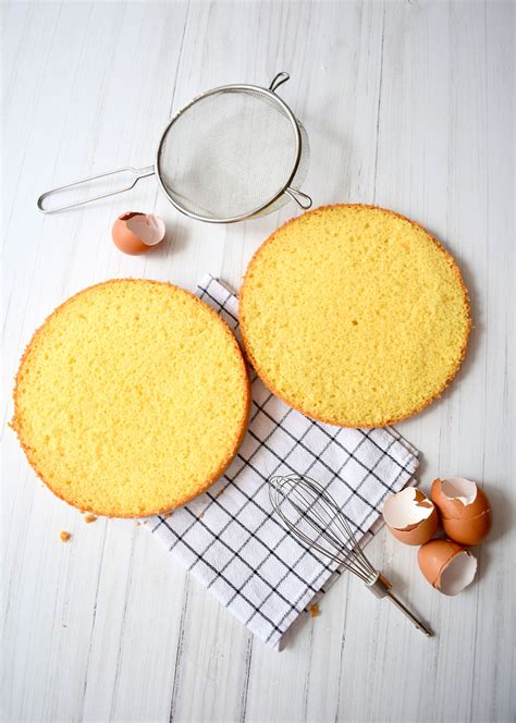 Fotografija sveže pečenega biskvita za torto, ki se hladi na rešetki.