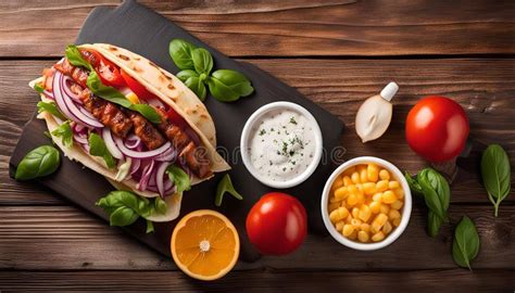 Thematic photo of a kebab with fresh ingredients