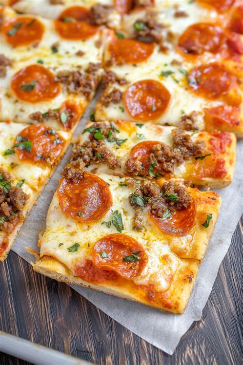 Thematic photo of a delicious homemade pizza with a fluffy crust