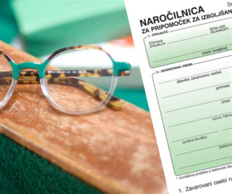 Slika recepta za očala s poudarjenimi skrajšavami in številkami