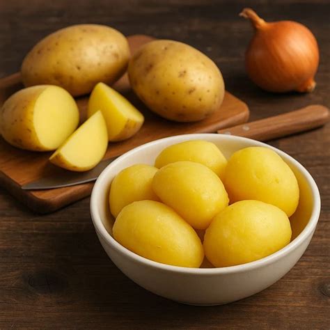 Ilustracija sestavin za krompirjevo solato: kuhan krompir, sveže kumare, čebula, bučno olje, oljčno olje, kis, grški jogurt, kisla smetana, sol in poper.