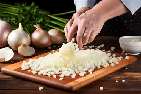 Photo showing a person chopping onions on a cutting board