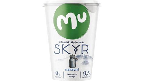 Fotografija embalaže Mu Skyr z oznako 