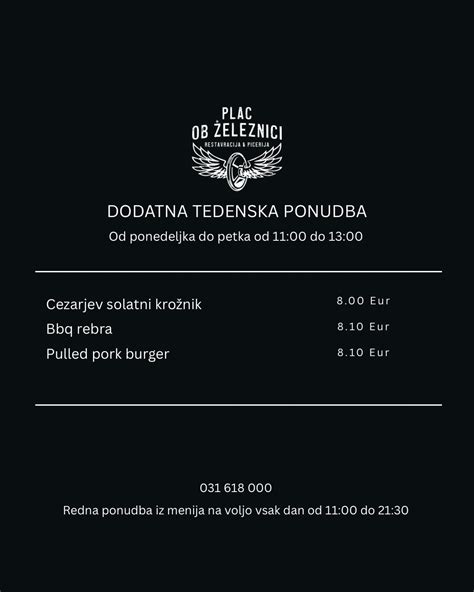 Izbor jedi in pijač iz menija Burger Plac