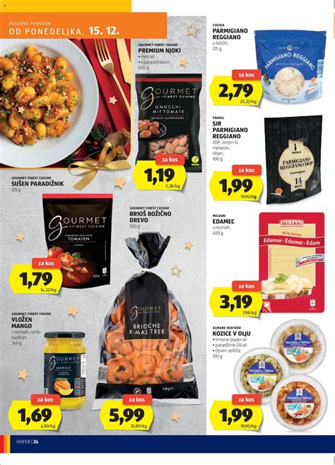 Pregledna tabela ponudbe Hofer z izpostavljenimi kategorijami žit, stročnic, riža in testenin.