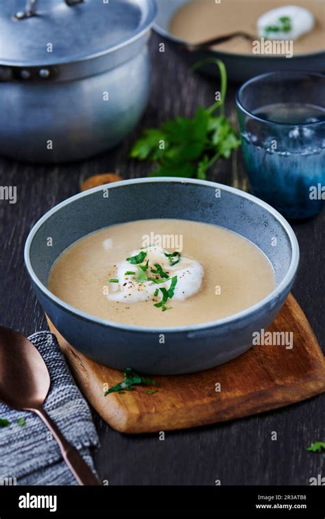 Macro photo of beef soup with foam on the surface