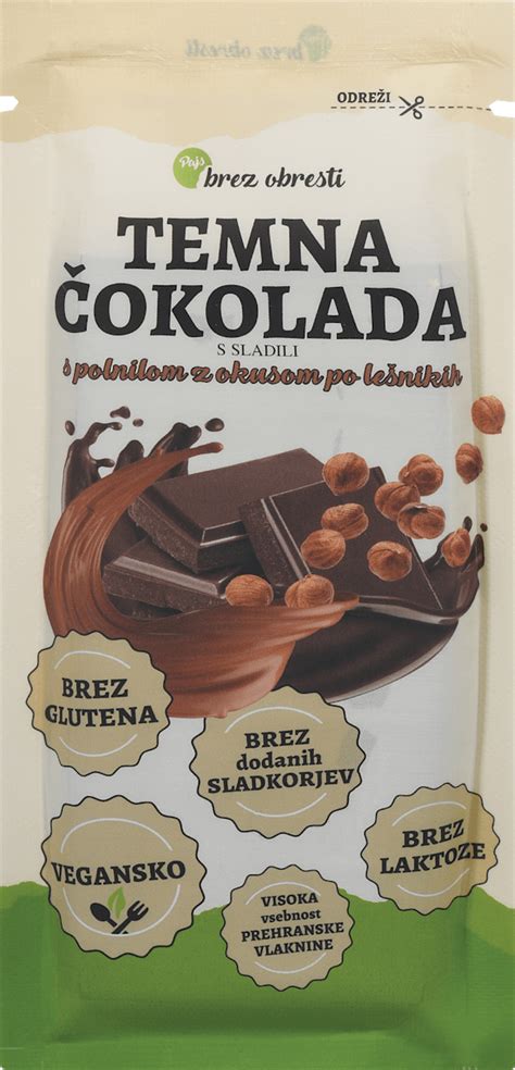 Temna čokolada z lešnikovim polnilom, prerezana, z vidno kremo