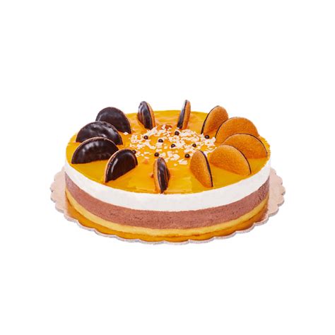 shematski prikaz plasti torte: biskvit, čokoladna krema, pomarančni žele