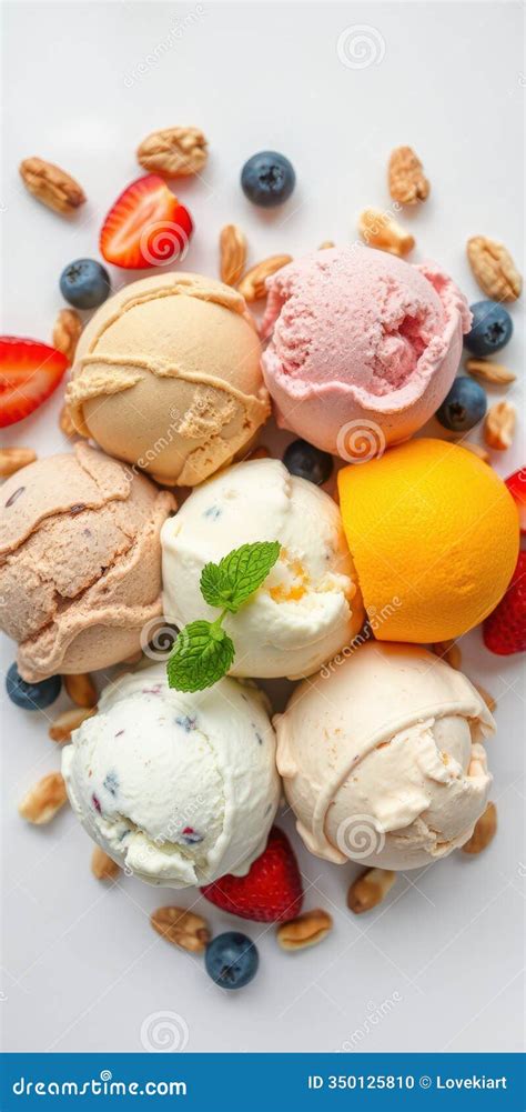 Photo of various scoops of Mama Paula ice cream with fresh fruits and nuts