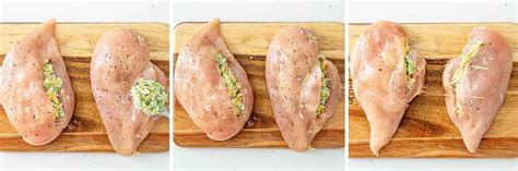 Infographic showing the process of stuffing and rolling chicken breast
