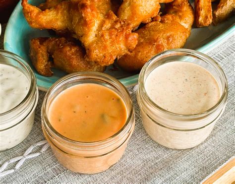 A selection of various dipping sauces for chicken strips