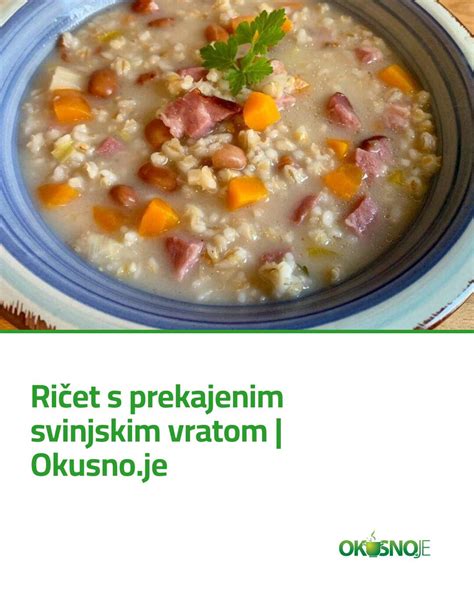 Ričet s prekajenim svinjskim vratom, postrežen v skledi