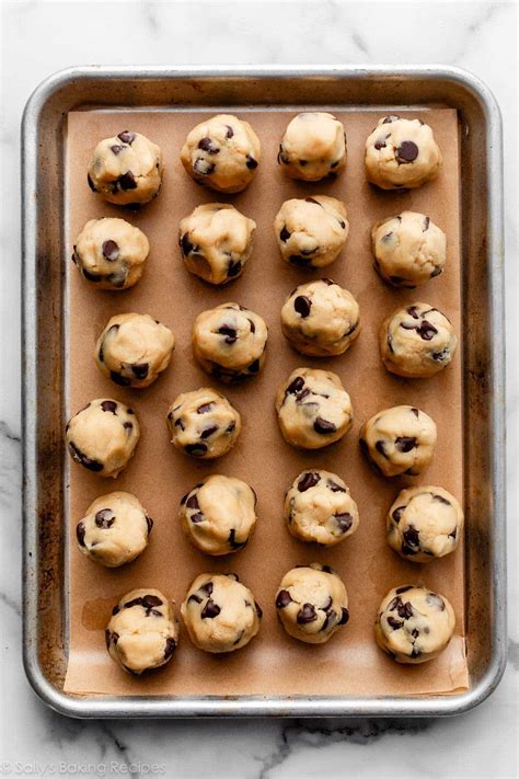 Photo of cookie dough balls frozen on a tray