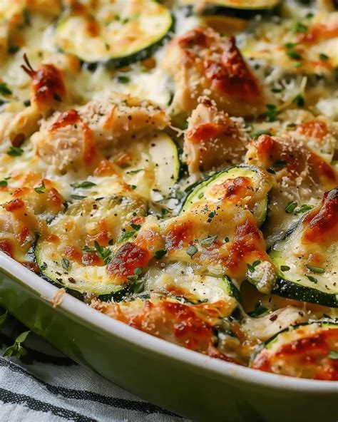 Thematic photo of chicken and zucchini in a creamy sauce in a pan