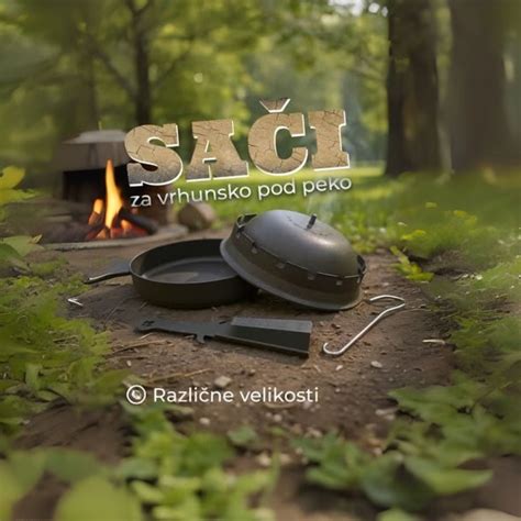 Ilustracija tradicionalne peke pod peko s pokrovom, zasutim z žerjavico