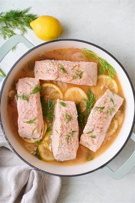 Thematic photo: poached salmon fillet with dill