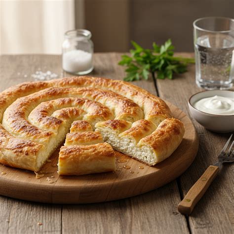 Tematska fotografija sveže pečenega bureka, razrezanega na kose