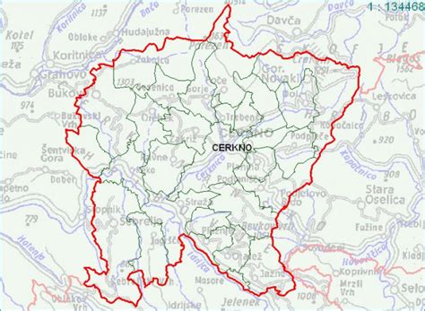 Zemljevid regije Idrija in Cerkno: območje zaščitene pridelave idrijskih žlikrofov