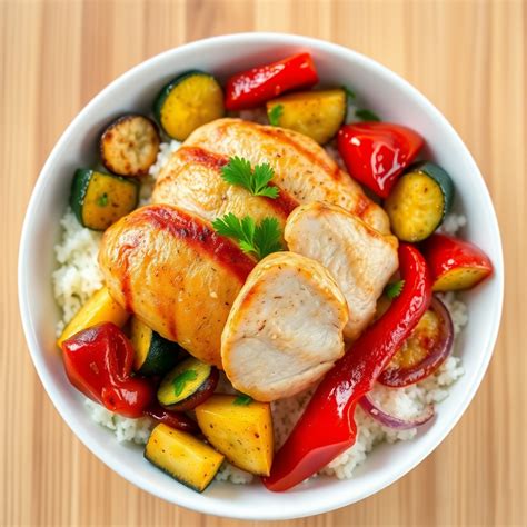 Thematic photo of rice and roasted vegetables in a bowl