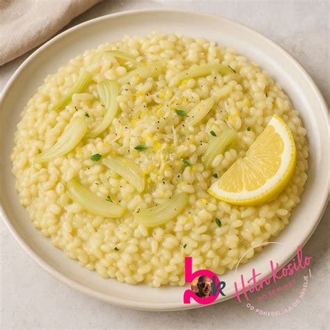 Tematska fotografija rižote z beluši in limonino lupinico