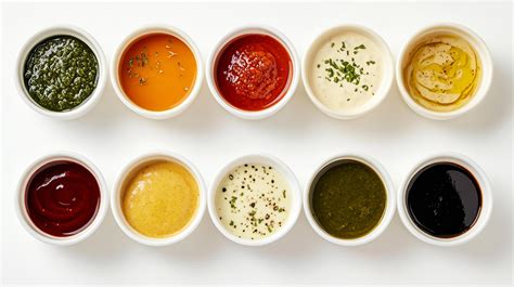 Variety of sauces in small bowls, suitable for meatloaf.