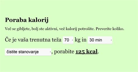 shema telesnih aktivnosti in porabe kalorij pri hoji, teku in kolesarjenju