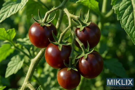 Temno rdeči češnjevi paradižniki na vejici