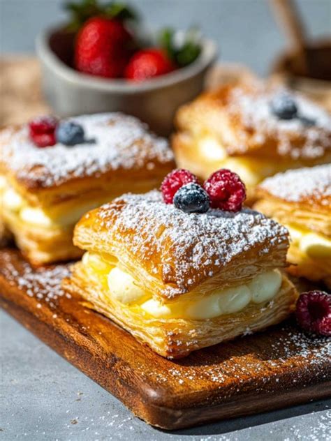 Thematic photo of puff pastry roll with jam and mascarpone