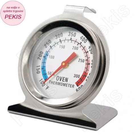 Termometer v pečici, prikazuje visoko temperaturo