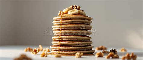 Thematic photo of a stack of delicious walnut pancakes