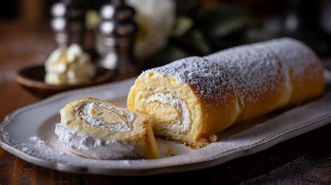 Tematska fotografija jabolčnega štrudlja z vanilijevo kremo, postreženega na krožniku