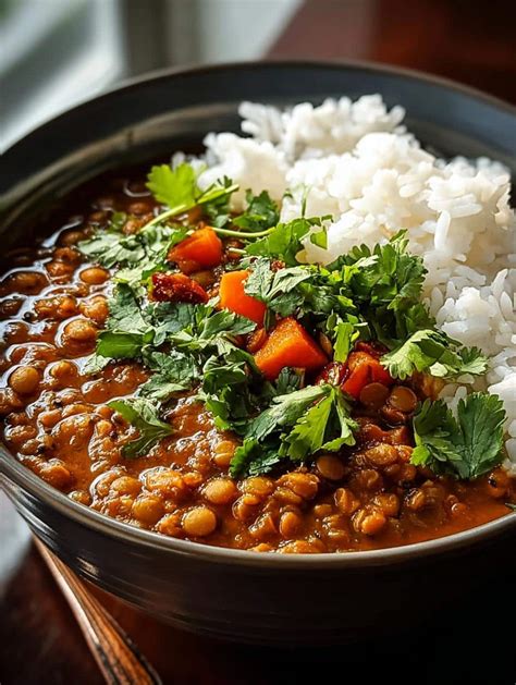 Thematic photo of a cozy lentil curry in a bowl