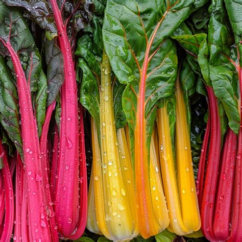 različne sorte blitve z barvnimi stebli (rumena, oranžna, rdeča)