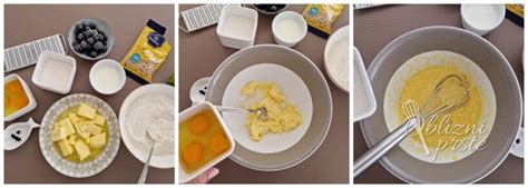 Prikaz sestavin za pripravo slaščičarske kreme: mleko, rumenjaki, sladkor, škrob in vanilijev strok