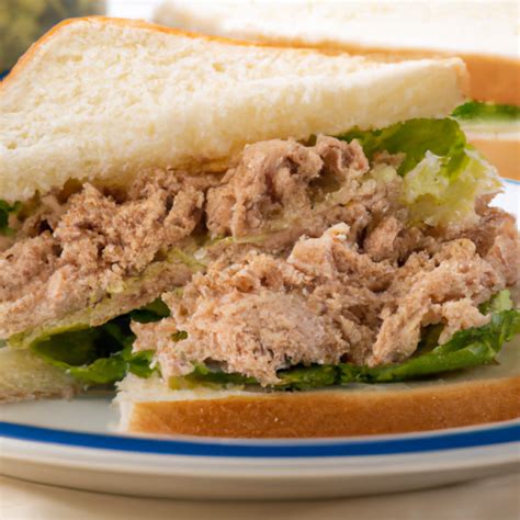 Photo of a sandwich with tuna spread and fresh lettuce