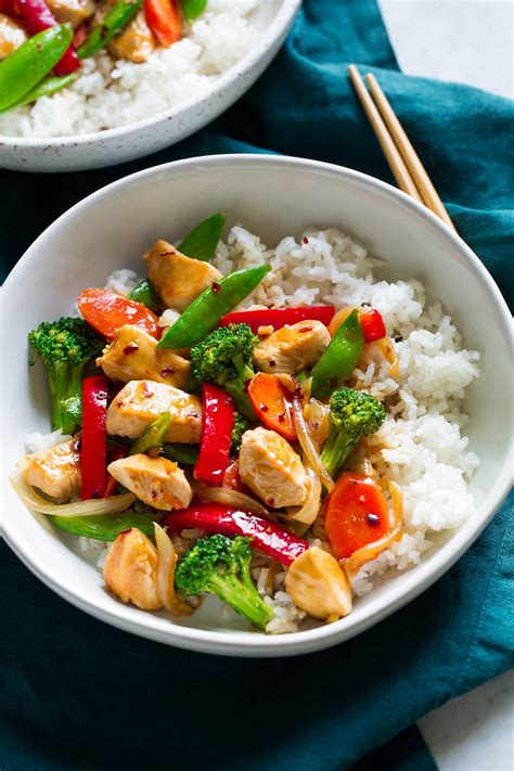 Asian-style chicken and vegetable stir-fry with a silky pepper sauce, served with rice