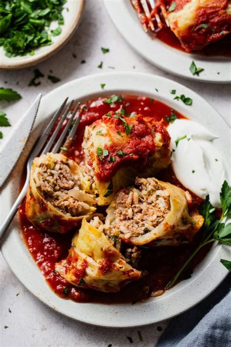 Thematic photo of ready cabbage rolls on a plate