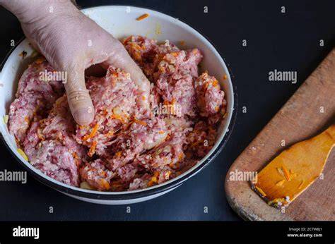Photo of minced meat filling preparation in a bowl