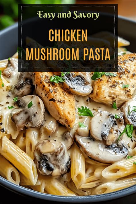 Thematic photo of chicken in mushroom sauce with herbs and pasta