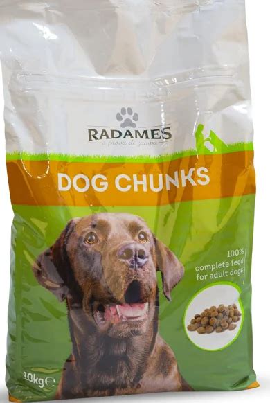 Fotografija: pakiranje odpoklicane suhe pasje hrane Radames Dog Chunks (10 kg)