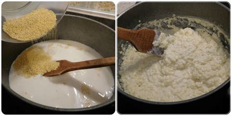 Shema priprave narastka iz prosene kaše s skuto in špinačo, ki prikazuje ključne korake.