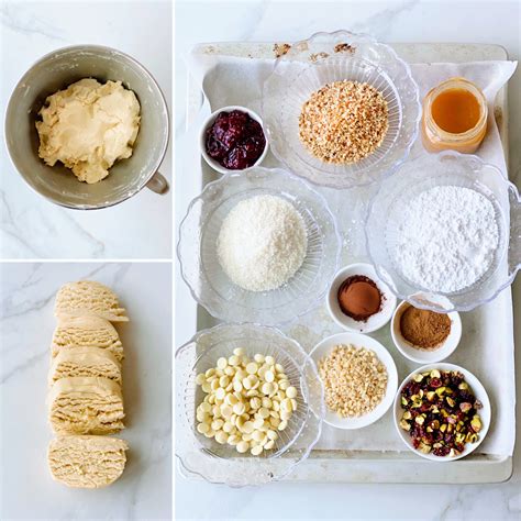 Kolaž različno okrašenih krhkih piškotov, vključno z glaziranimi, čokoladnimi in s polnilom iz marmelade.