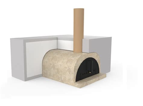 Diagram postavitve kurišča za pizza peč, ki prikazuje podstavek, armiranobetonsko ploščo, kurišče in izolacijo