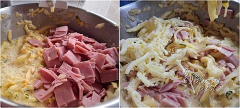 Ilustracija zrezkov, nadevanih s šunko in sirom, pripravljenih za paniranje.