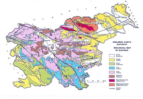 Geološka karta Pirina s podrobnostmi o kamninski sestavi