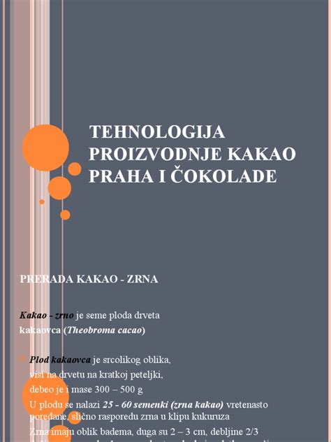 Shema proizvodnje čokolade od kakavovca do končnega izdelka