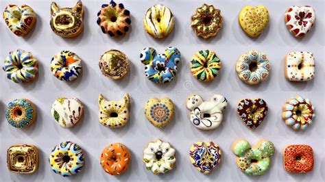 Thematic photo of various decorated donuts