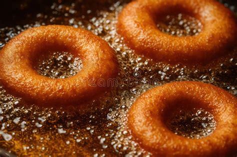 Photo of golden brown fried donuts