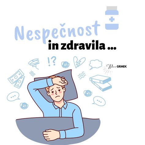 Ilustracija človeka, ki ima težave s spanjem, z mislimi o različnih vrstah uspaval.